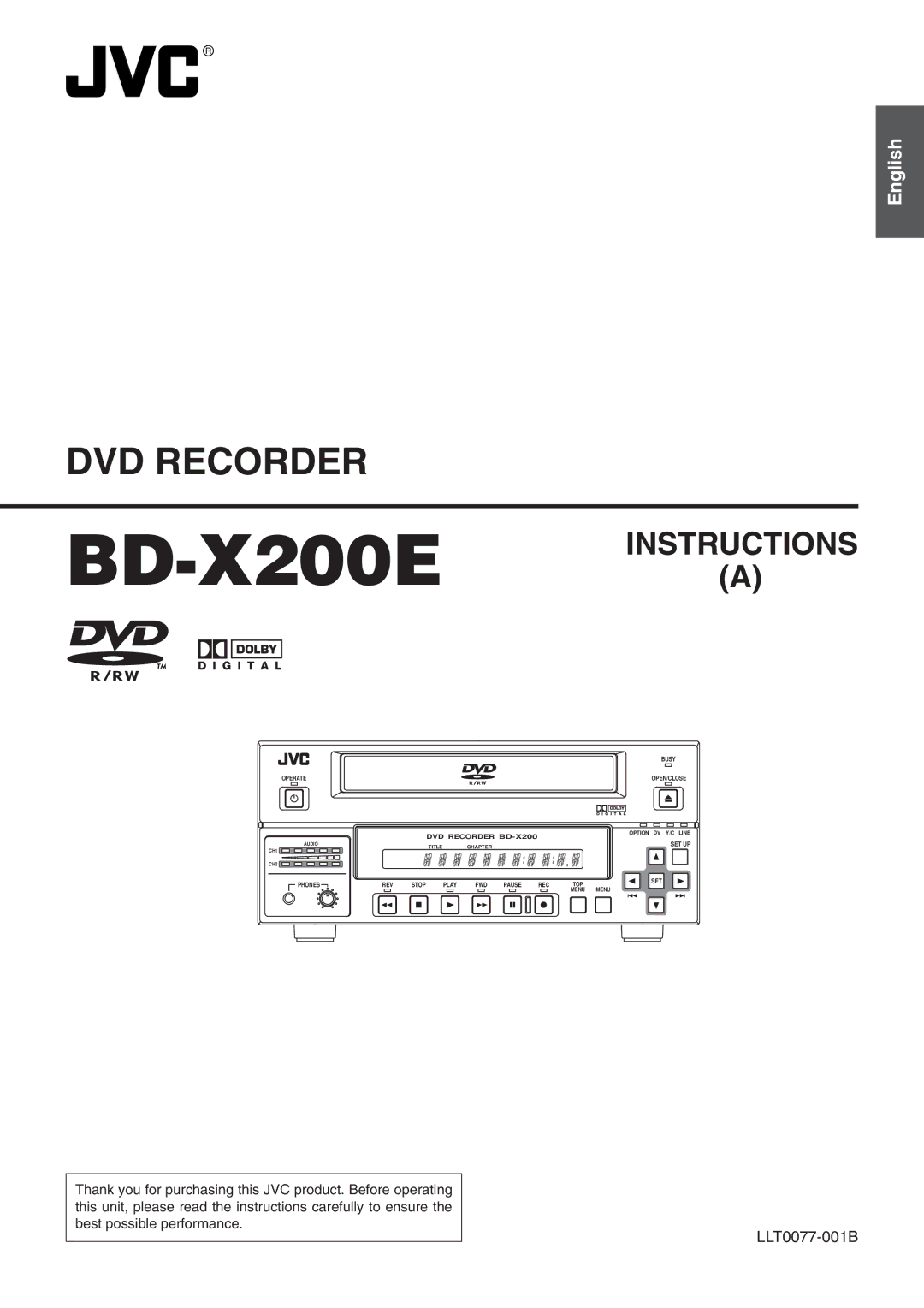 JVC BD-X200E manual 