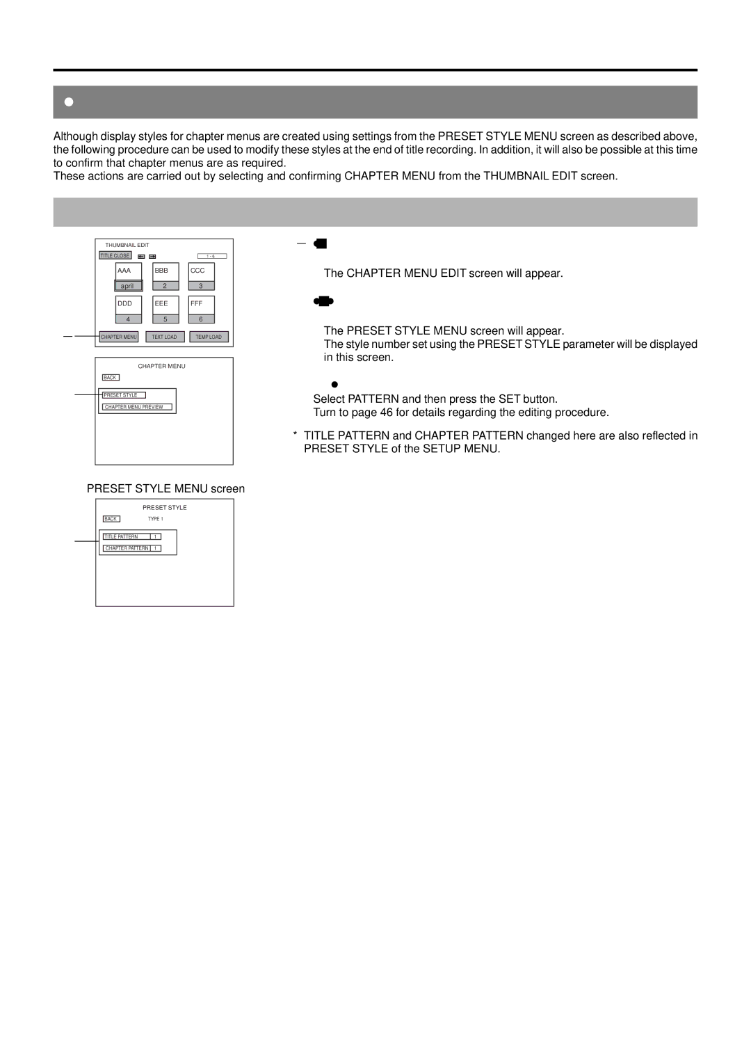 JVC BD-X200E manual Changing & Checking Chapter Menu Styles, Changing the Display Style, To change the display Pattern 