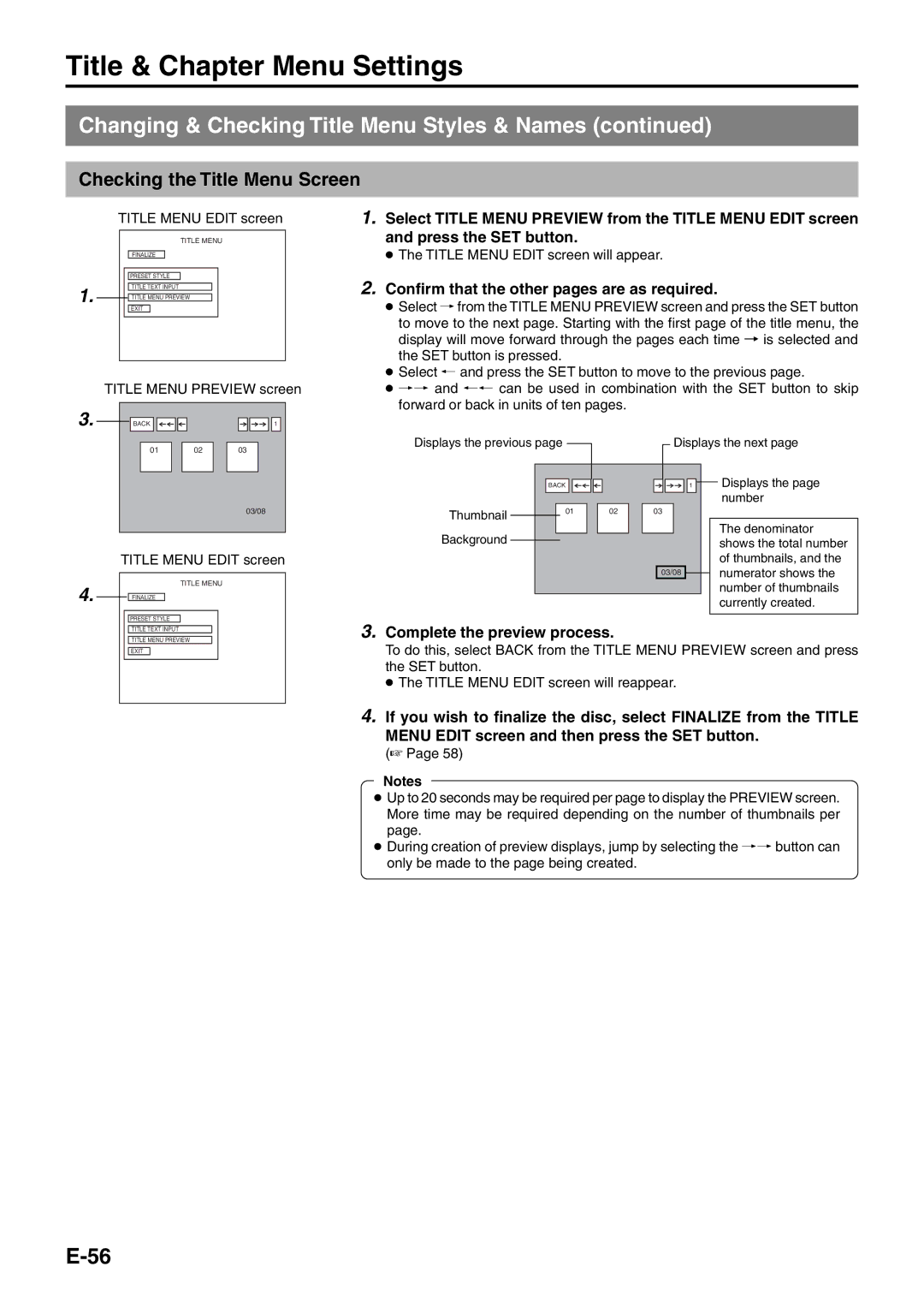 JVC BD-X200E manual Checking the Title Menu Screen, Title Menu Preview screen, Title Menu Edit screen will appear 