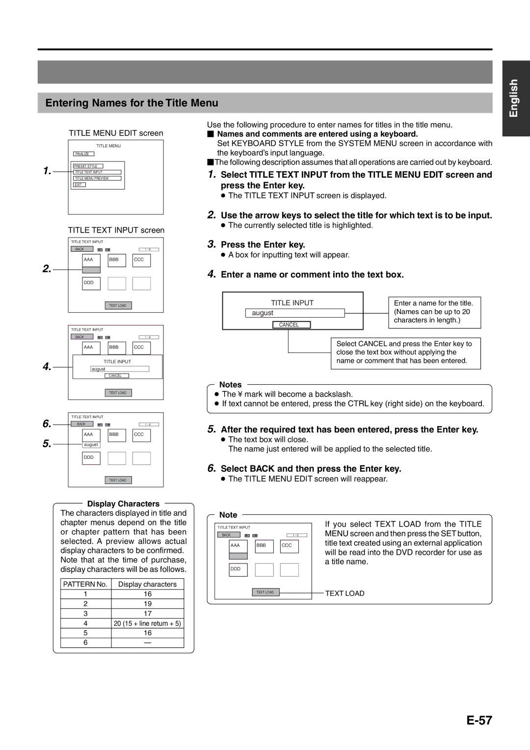 JVC BD-X200E Entering Names for the Title Menu, Press the Enter key,  Names and comments are entered using a keyboard 