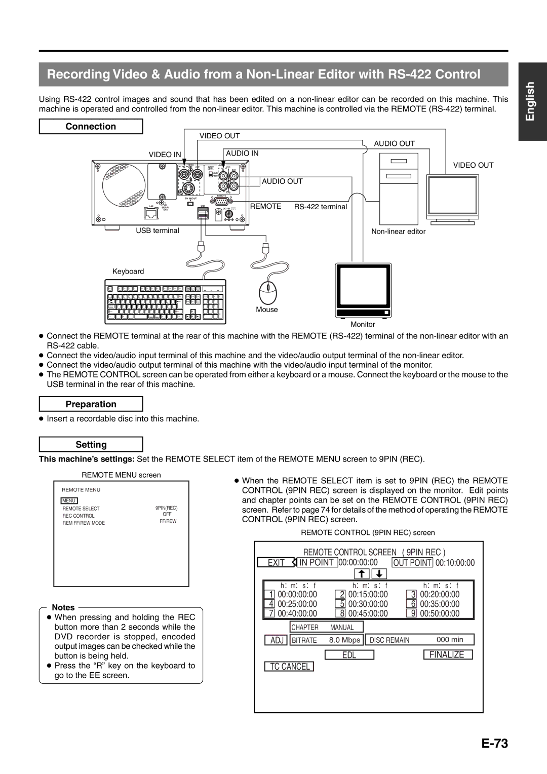 JVC BD-X200E manual Connection, Setting, Insert a recordable disc into this machine 