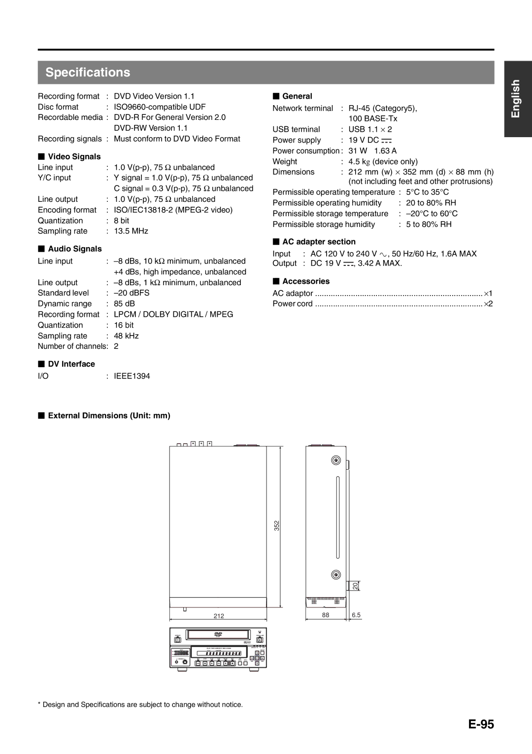 JVC BD-X200E manual Specifications 