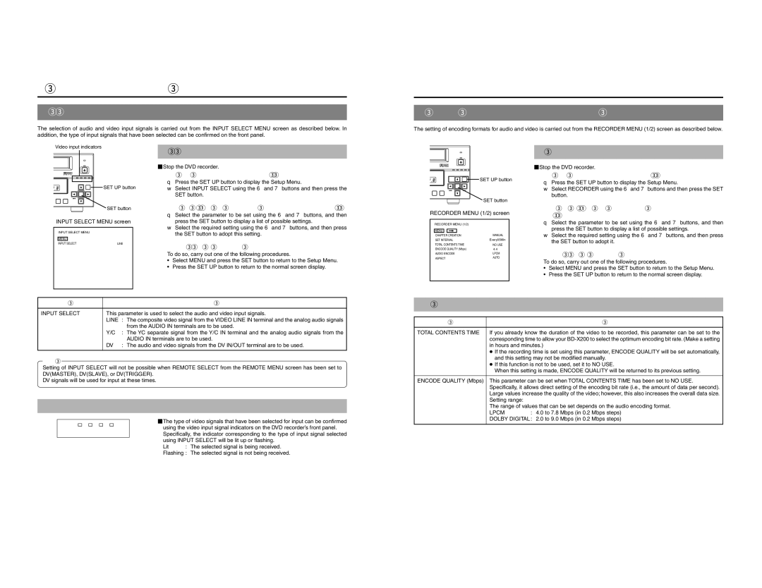 JVC BD-X200U manual Selecting & Confirming Input Signals, Setting the Encoding Format for Audio & Video 