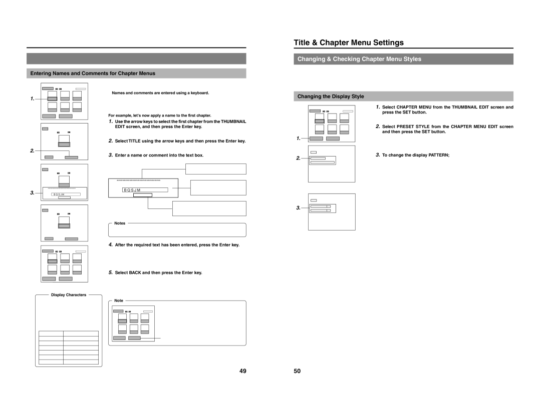 JVC BD-X200U manual Changing & Checking Chapter Menu Styles, Entering Names and Comments for Chapter Menus 