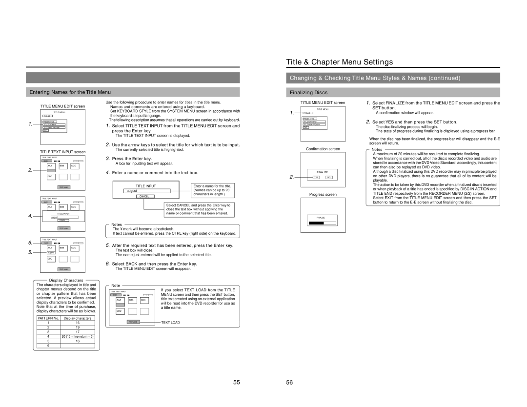 JVC BD-X200U manual Entering Names for the Title Menu, Finalizing Discs 