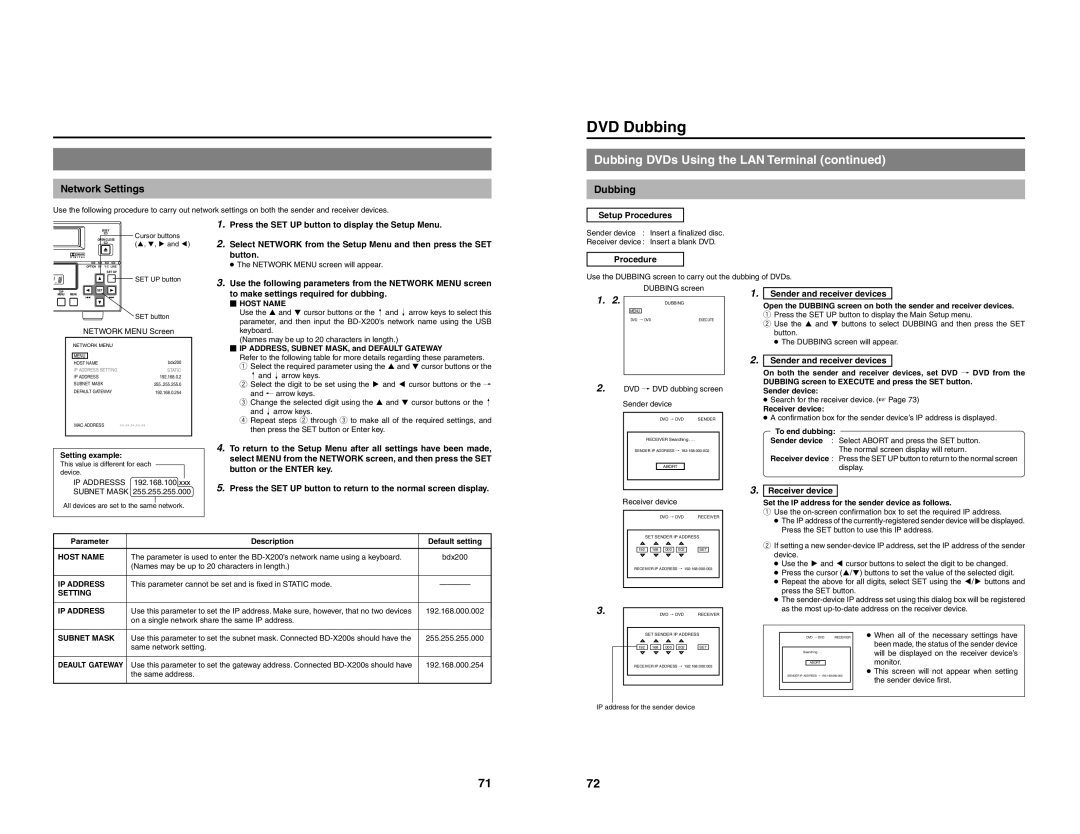 JVC BD-X200U manual DVD Dubbing, Network Settings 