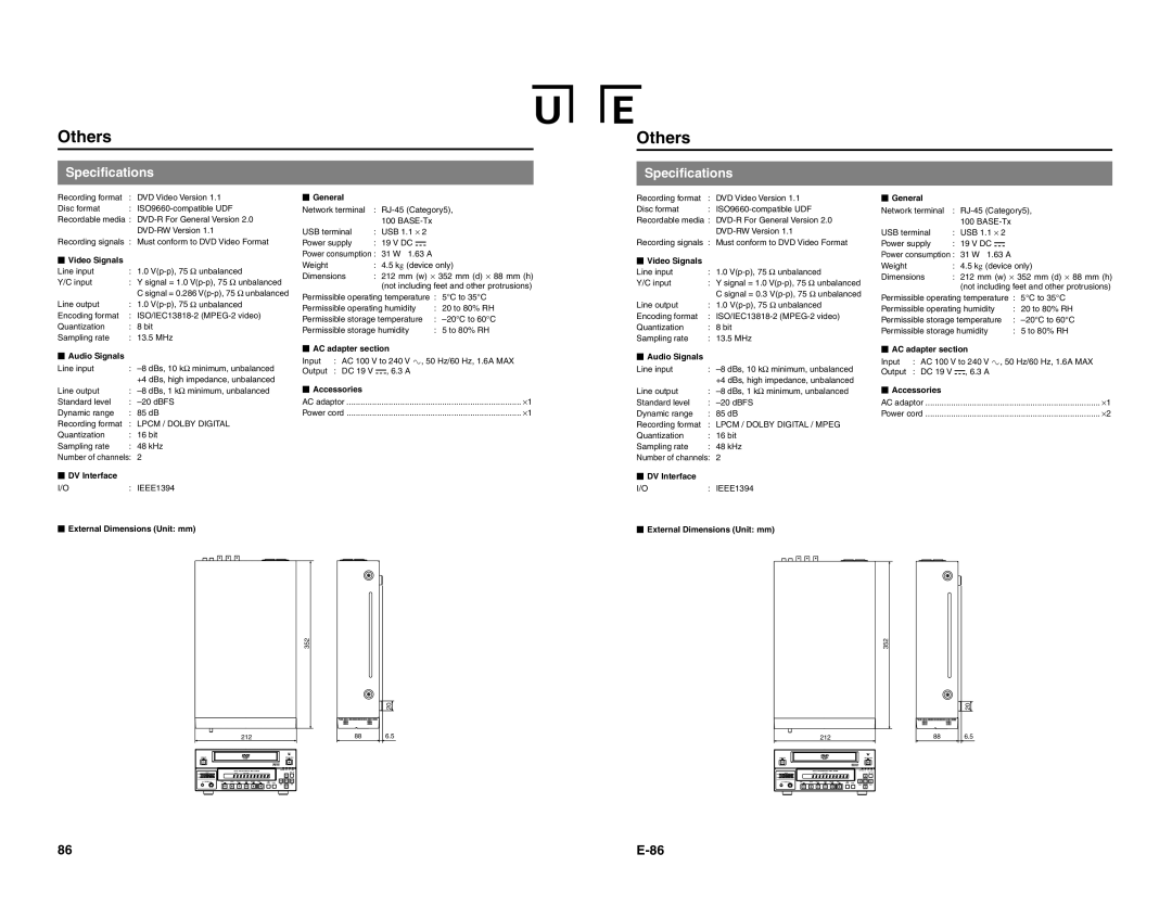 JVC BD-X200U manual Others, Specifications 