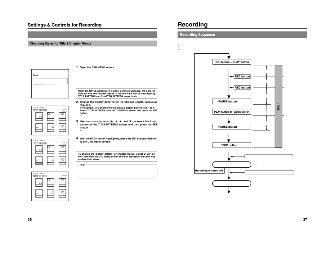 JVC BD-X201M manual Recording Sequence, Changing Styles for Title & Chapter Menus 