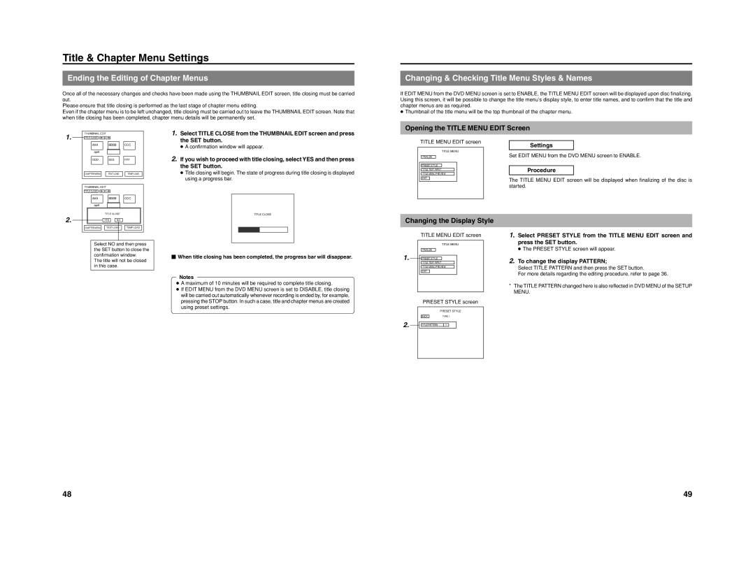 JVC BD-X201M manual Ending the Editing of Chapter Menus, Changing & Checking Title Menu Styles & Names 