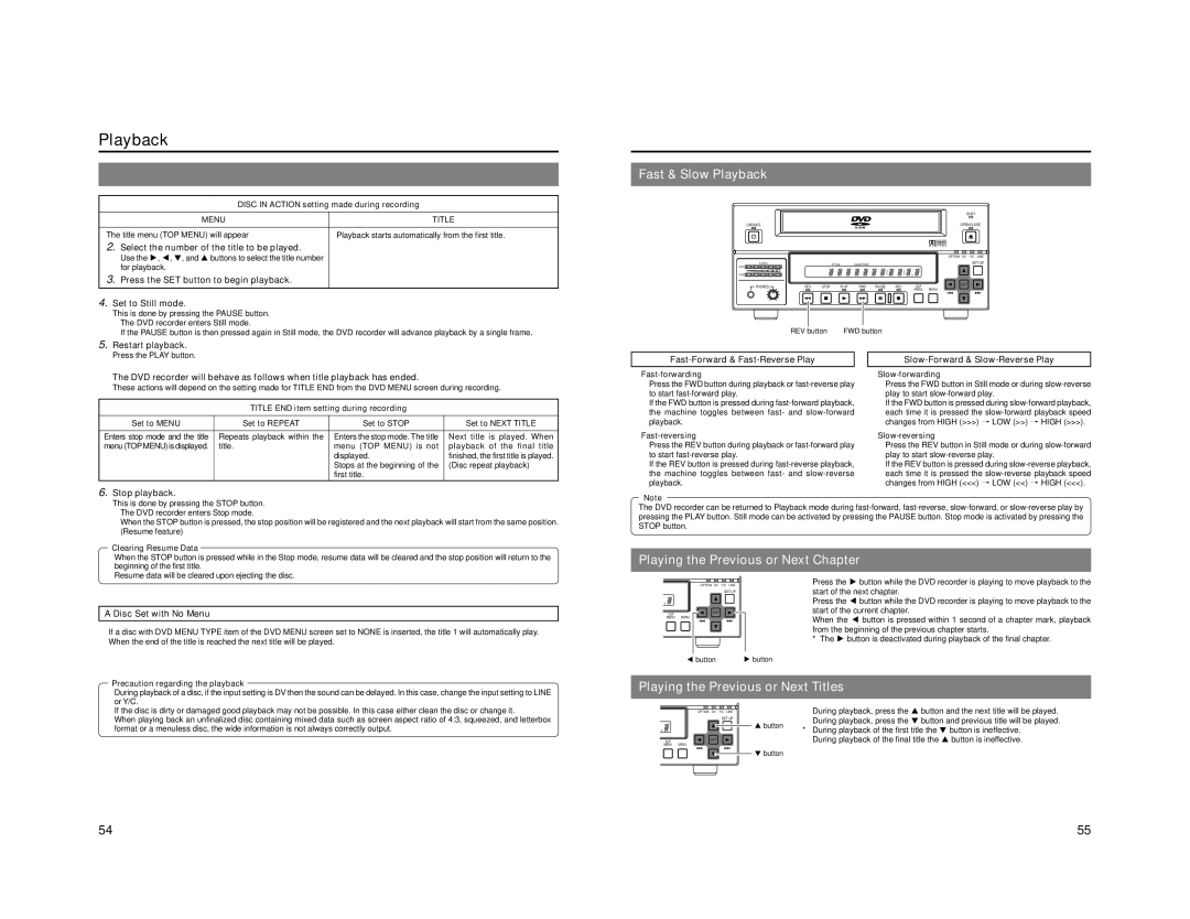 JVC BD-X201M manual Fast & Slow Playback, Playing the Previous or Next Chapter, Playing the Previous or Next Titles 