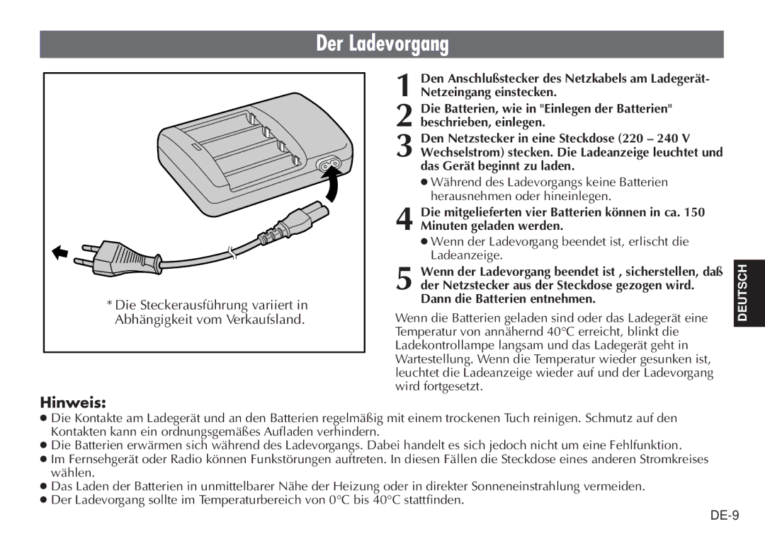 JVC BH-VC20EG/EK manual Der Ladevorgang, Hinweis 