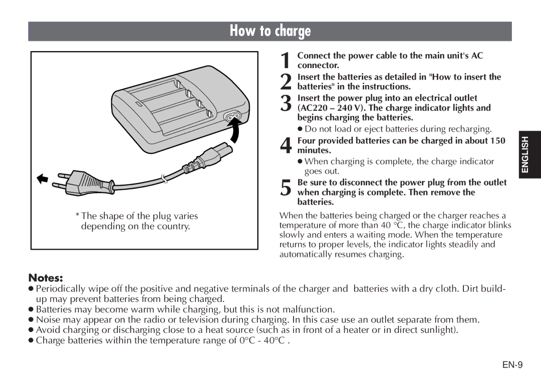 JVC BH-VC20EG/EK manual How to charge 