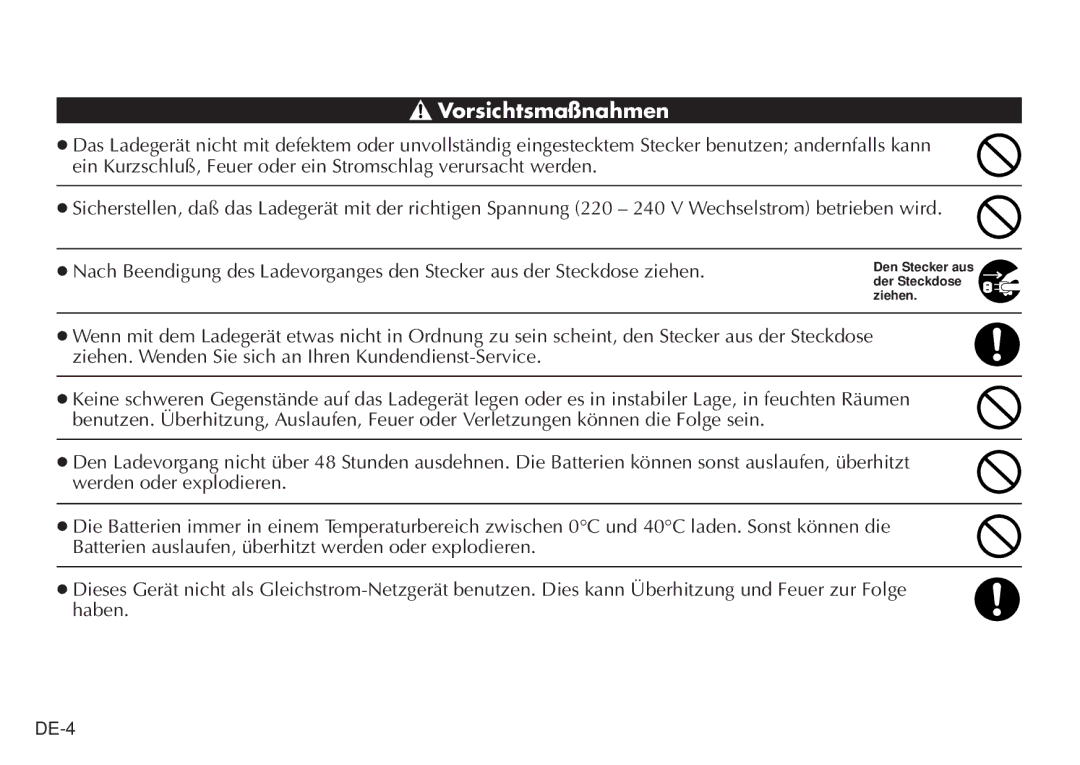 JVC BH-VC20EK, LYT0232-001B manual Vorsichtsmaßnahmen 