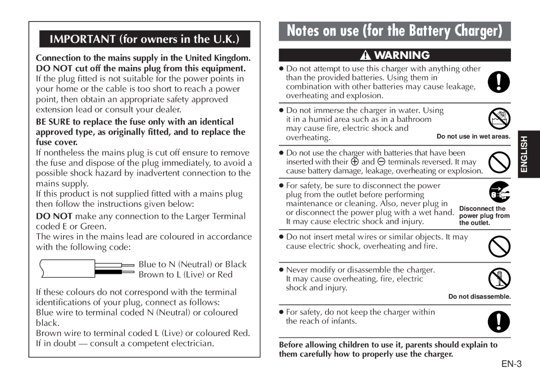 JVC LYT0232-001B, BH-VC20EK manual Important for owners in the U.K 