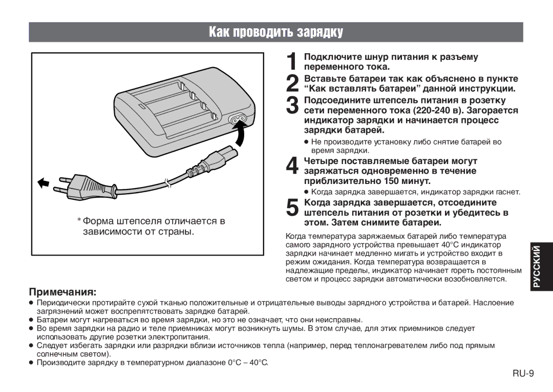 JVC LYT0232-001B, BH-VC20EK manual Кàê ïðîâîäèòü çàðяäêó, Пðèìå÷àíèя 