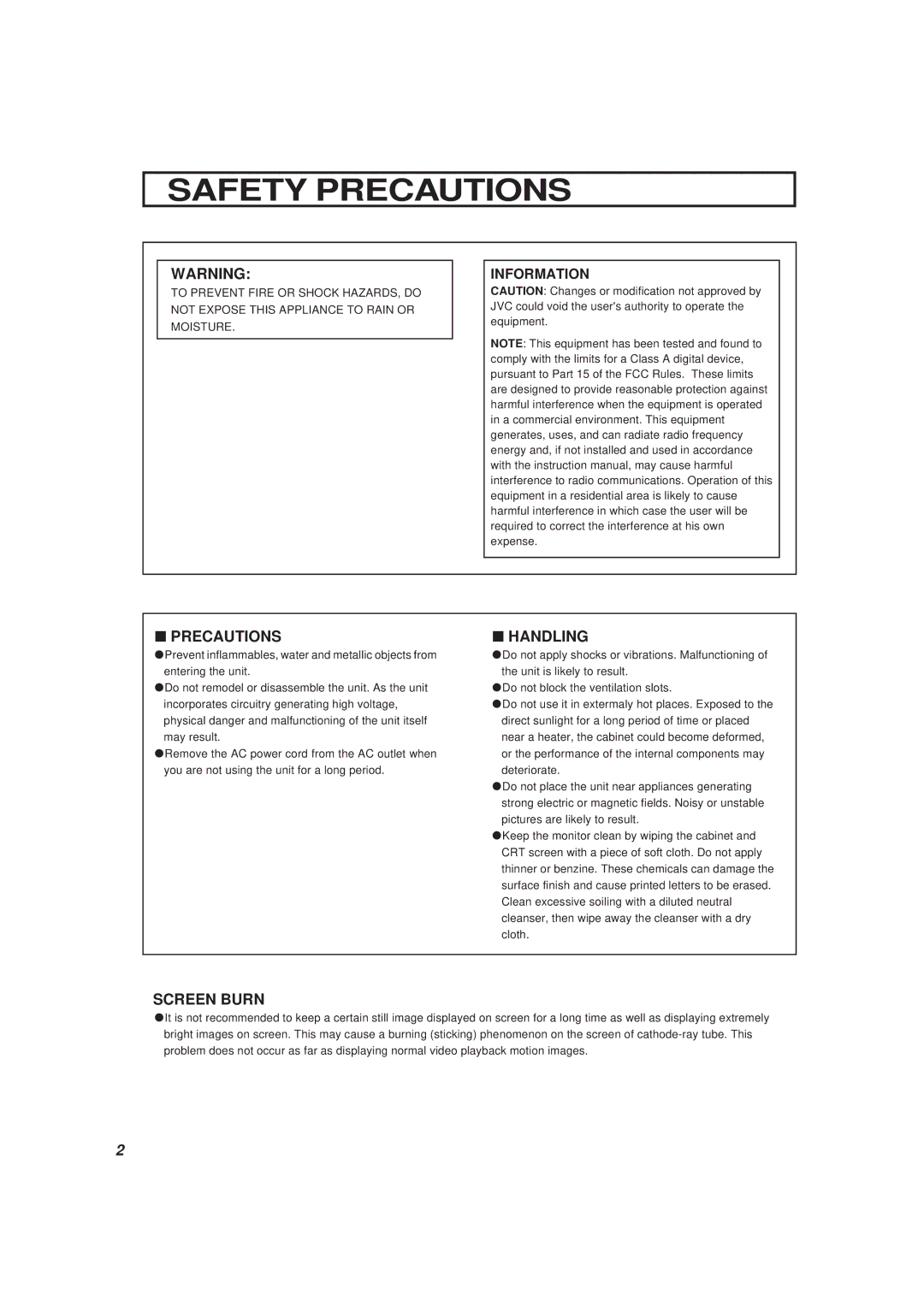 JVC BM-H1310SU, BM-H1900SU manual Safety Precautions, Information 