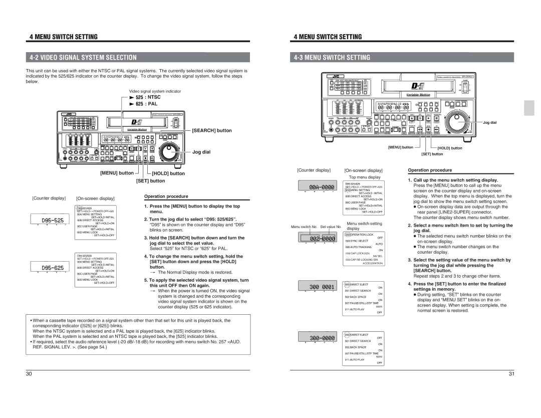 JVC BR-D95U specifications Video Signal System Selection, Pal 