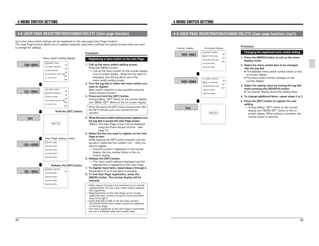 JVC BR-D95U specifications Changing the registered menu switch setting 