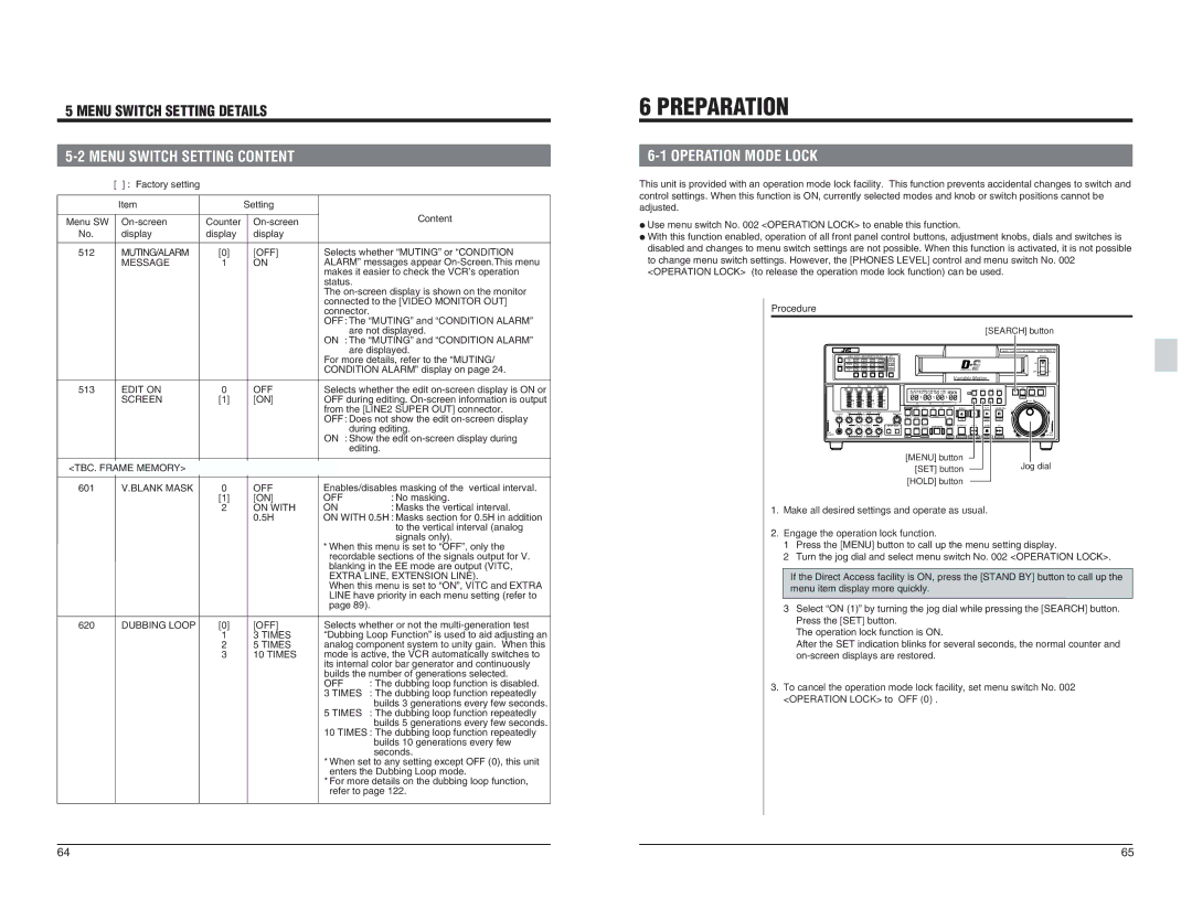 JVC BR-D95U specifications Preparation, Operation Mode Lock 