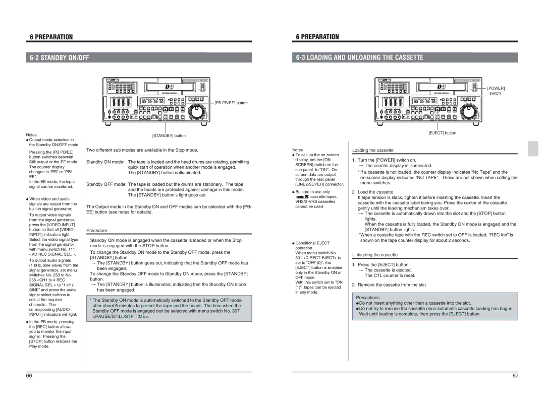 JVC BR-D95U specifications Standby ON/OFF, Loading the cassette Turn the Power switch on, Load the cassette 