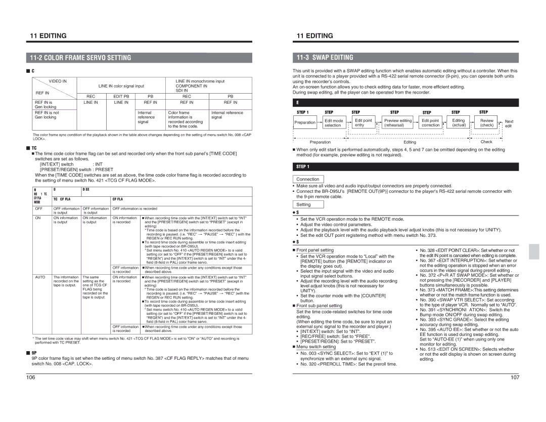 JVC BR-D95U specifications Color Frame Servo Setting, Editing procedure, Preparation 