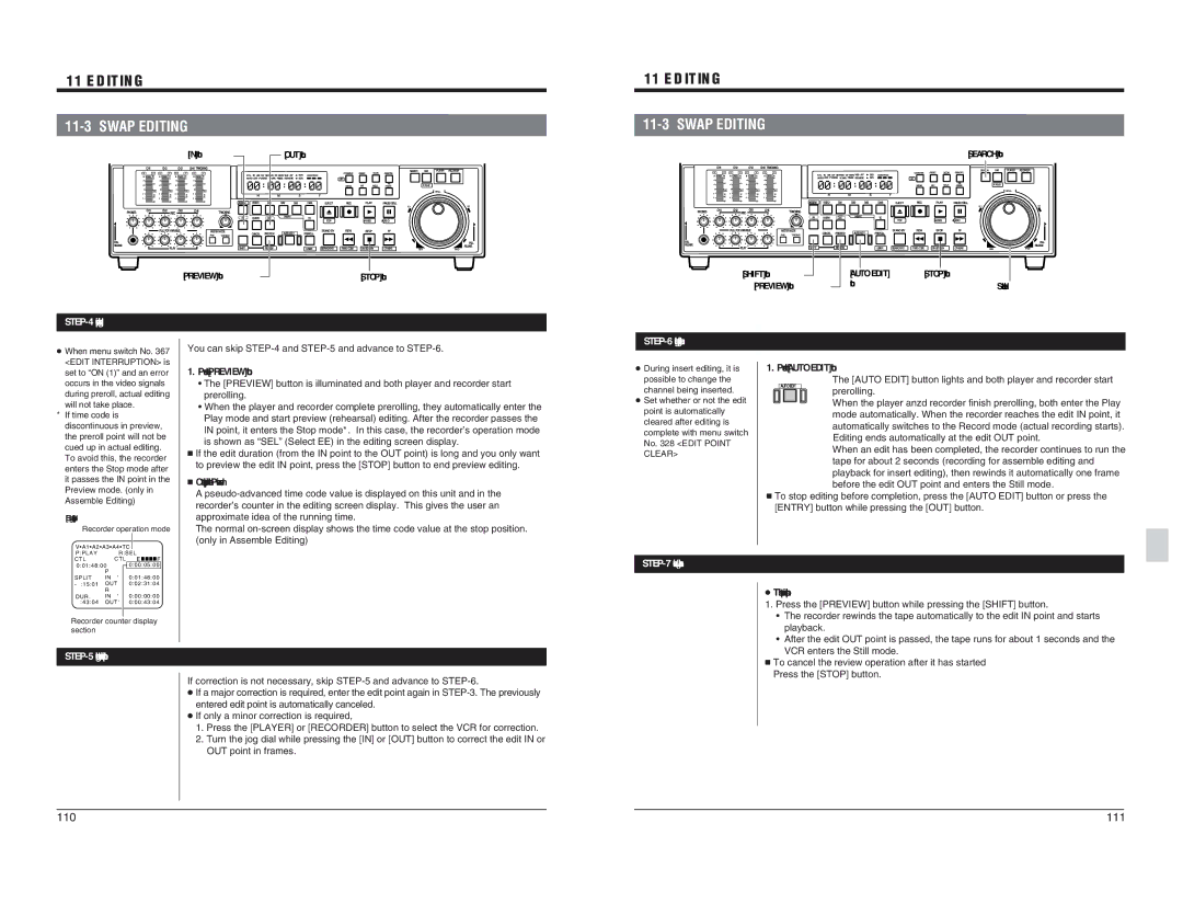 JVC BR-D95U specifications Preview editing, Editing actual, Review check, Correcting the edit point 