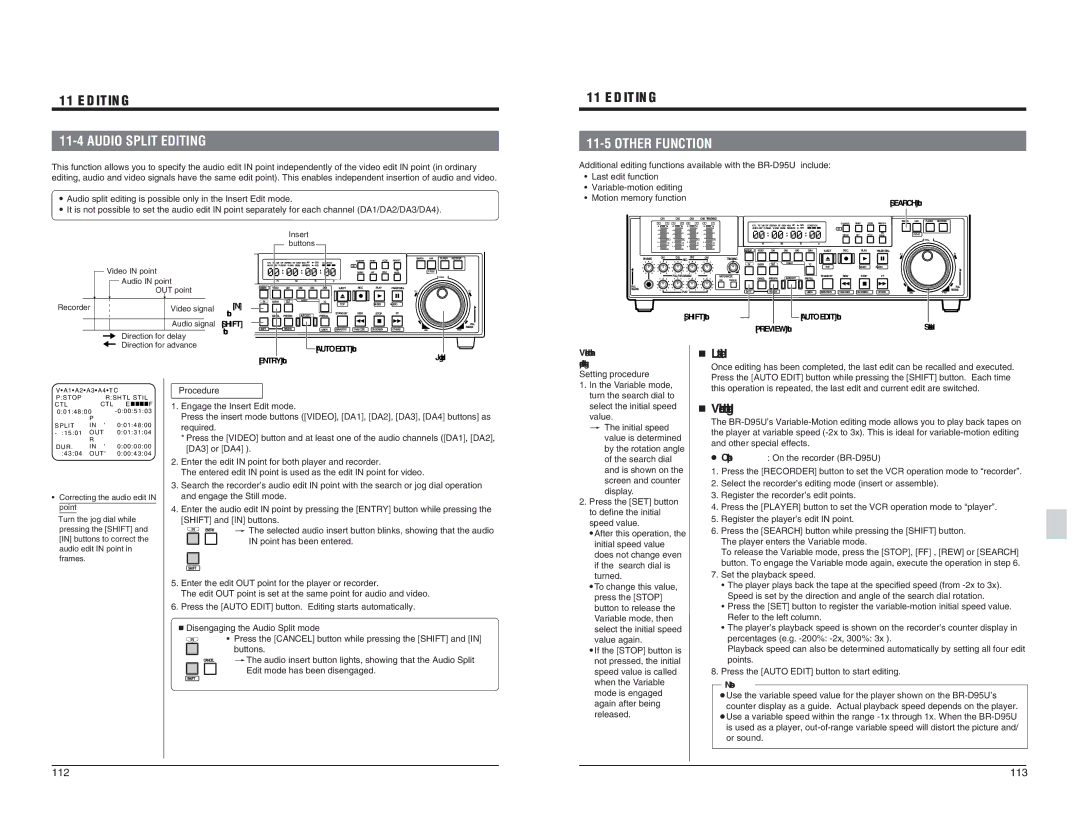 JVC BR-D95U specifications Audio Split Editing, Other Function 