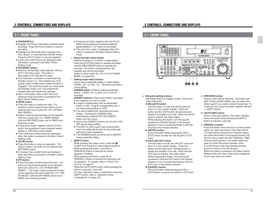 JVC BR-D95U specifications  Pause/Still 