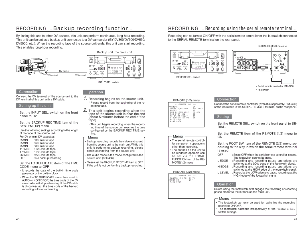 JVC BR-DV3000E instruction manual Backup recording function 