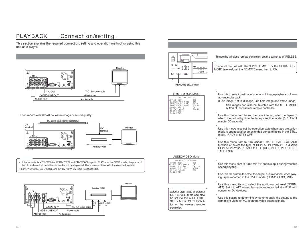 JVC BR-DV3000E instruction manual Connection/setting 