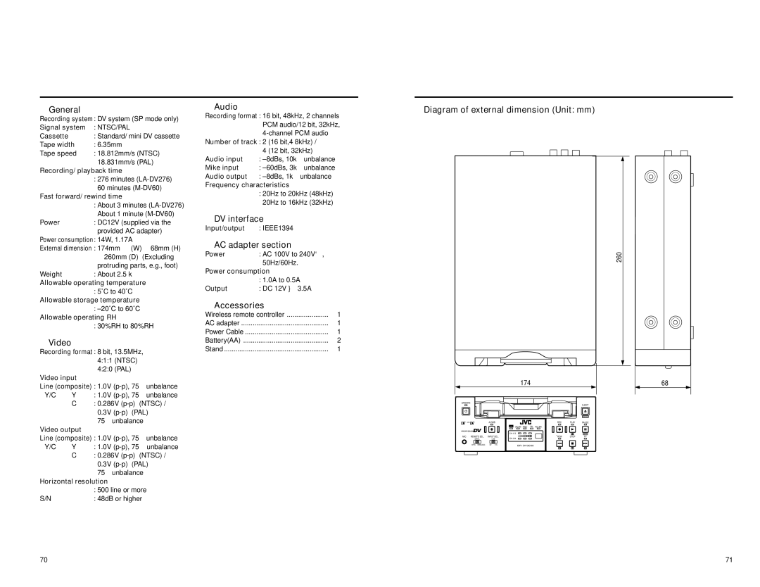 JVC BR-DV3000E instruction manual  Diagram of external dimension Unit mm, 260 