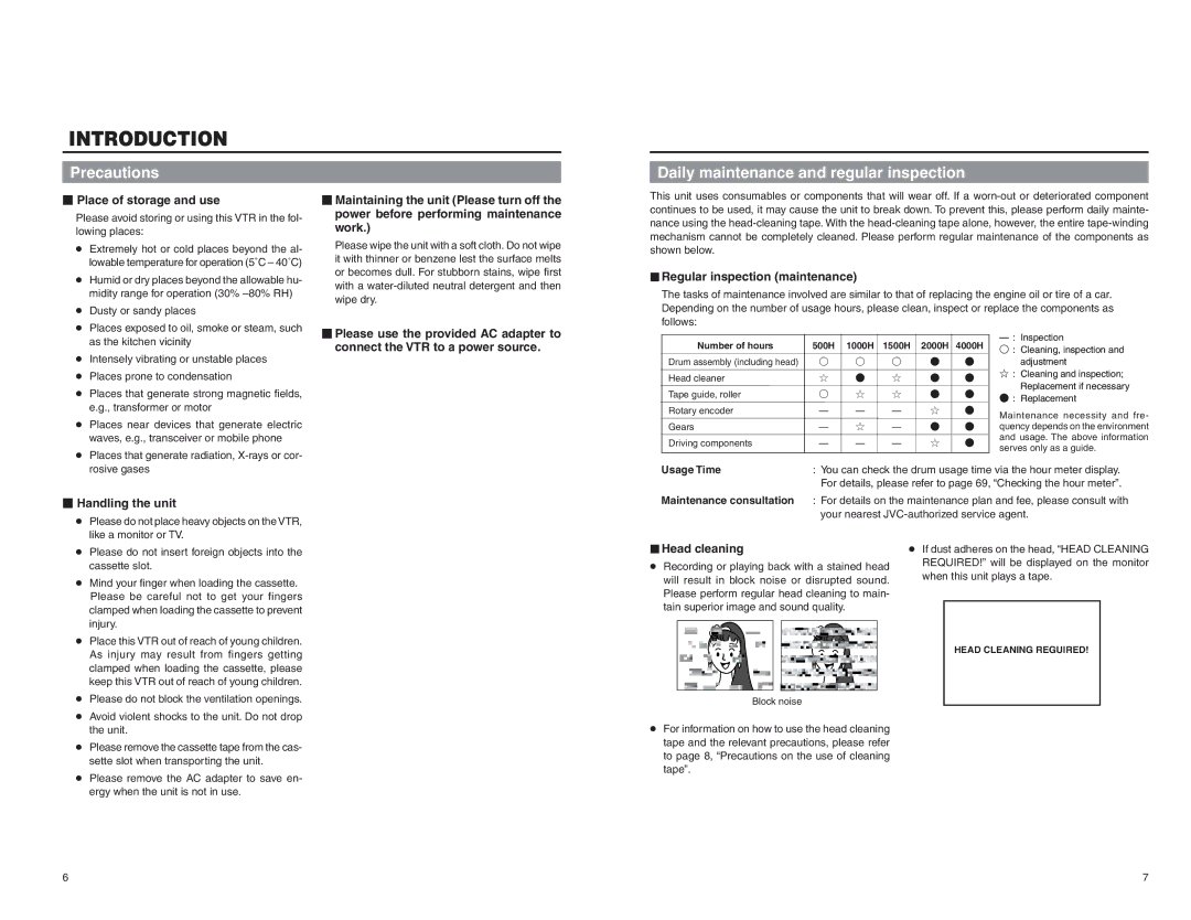 JVC BR-DV3000E instruction manual Precautions, Daily maintenance and regular inspection 