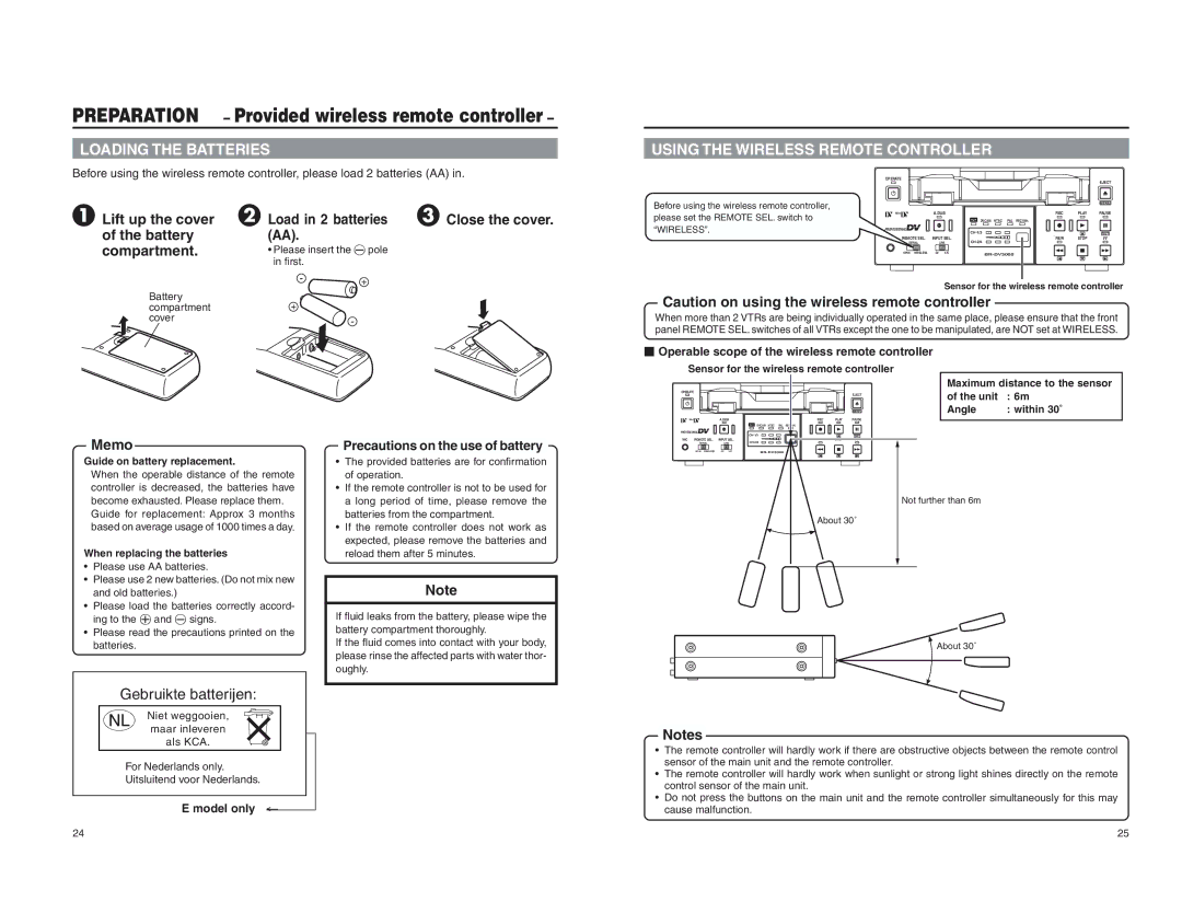 JVC BR-DV3000U instruction manual Load in 2 batteries Close the cover, Precautions on the use of battery, Model only 