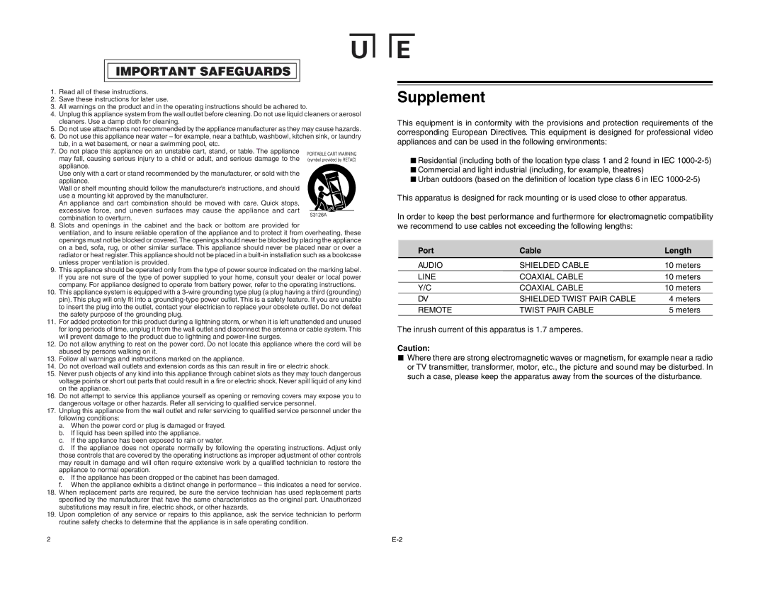 JVC BR-DV3000U instruction manual Supplement, Port Cable 