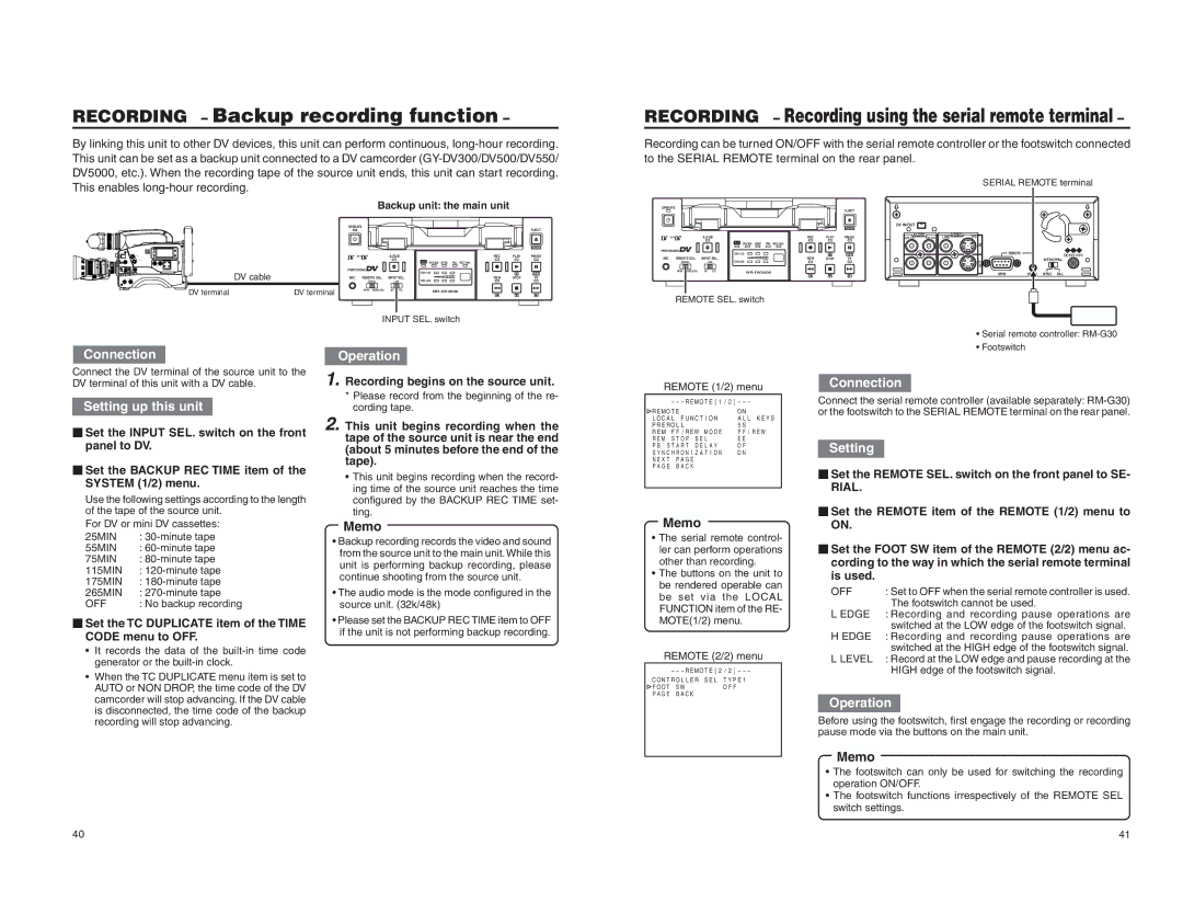 JVC BR-DV3000U instruction manual Backup recording function 