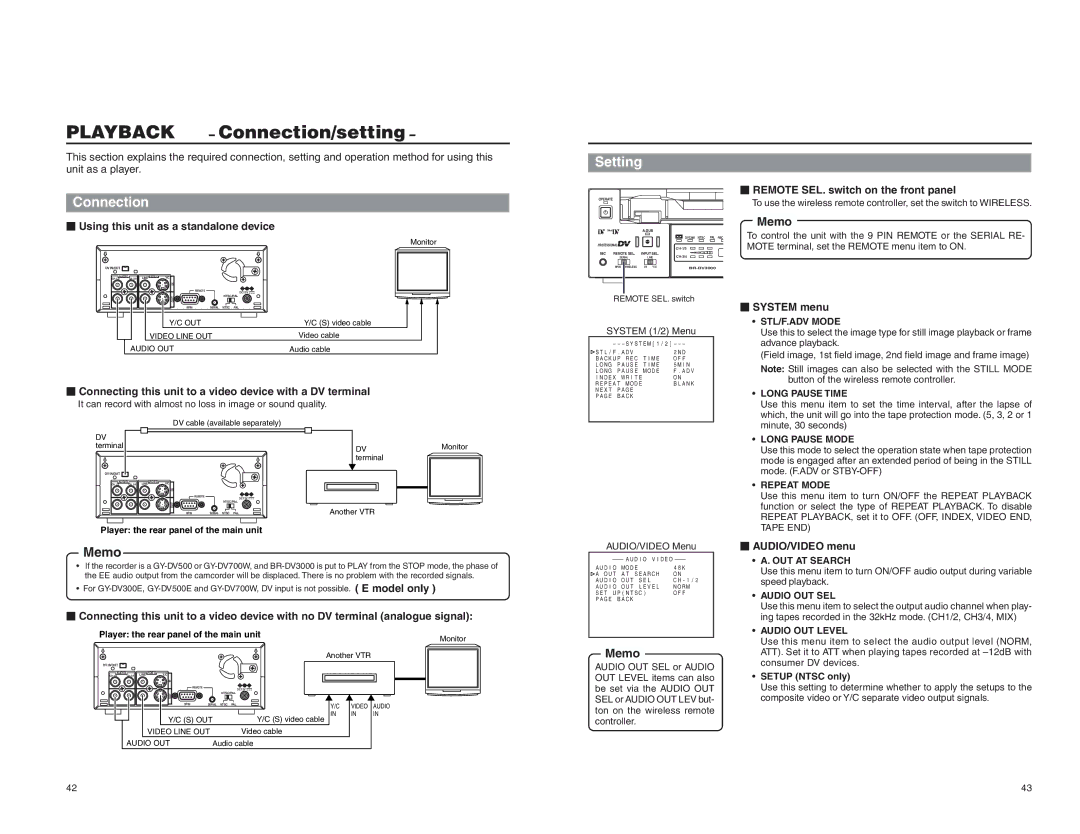 JVC BR-DV3000U instruction manual Connection/setting 