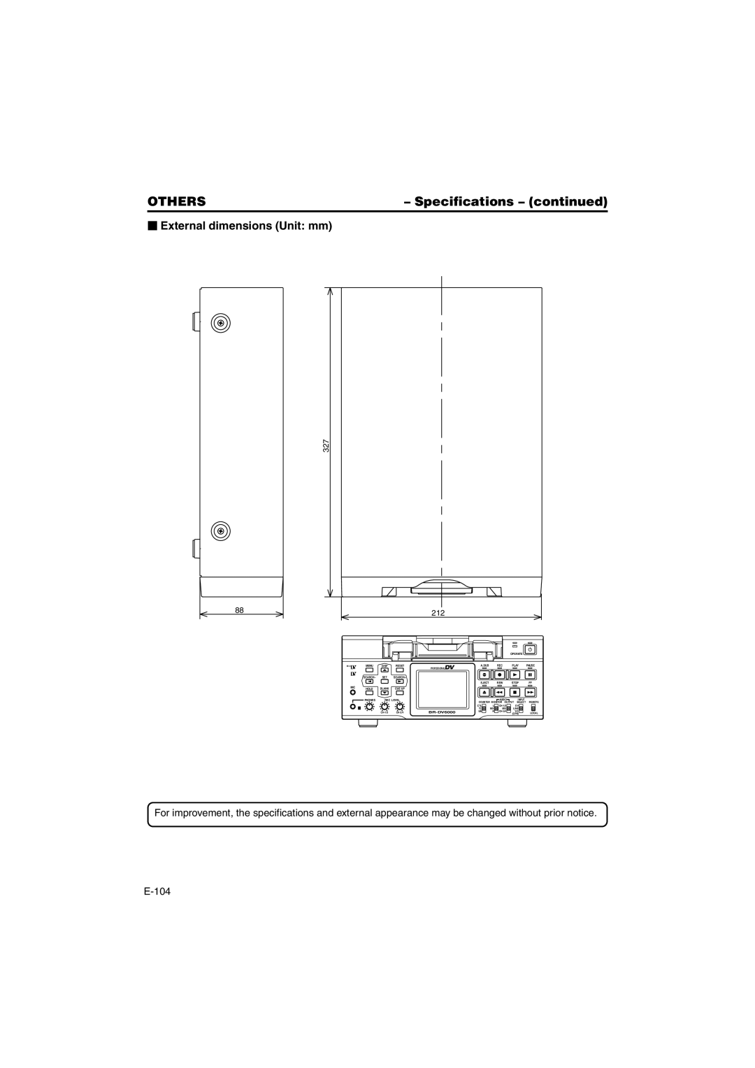 JVC BR-DV6000E instruction manual  External dimensions Unit mm, 212 