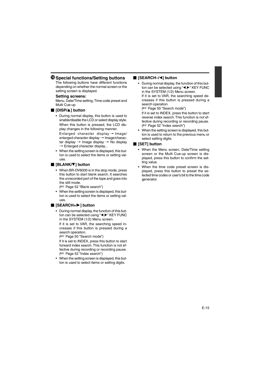 JVC BR-DV6000E instruction manual Special functions/Setting buttons 