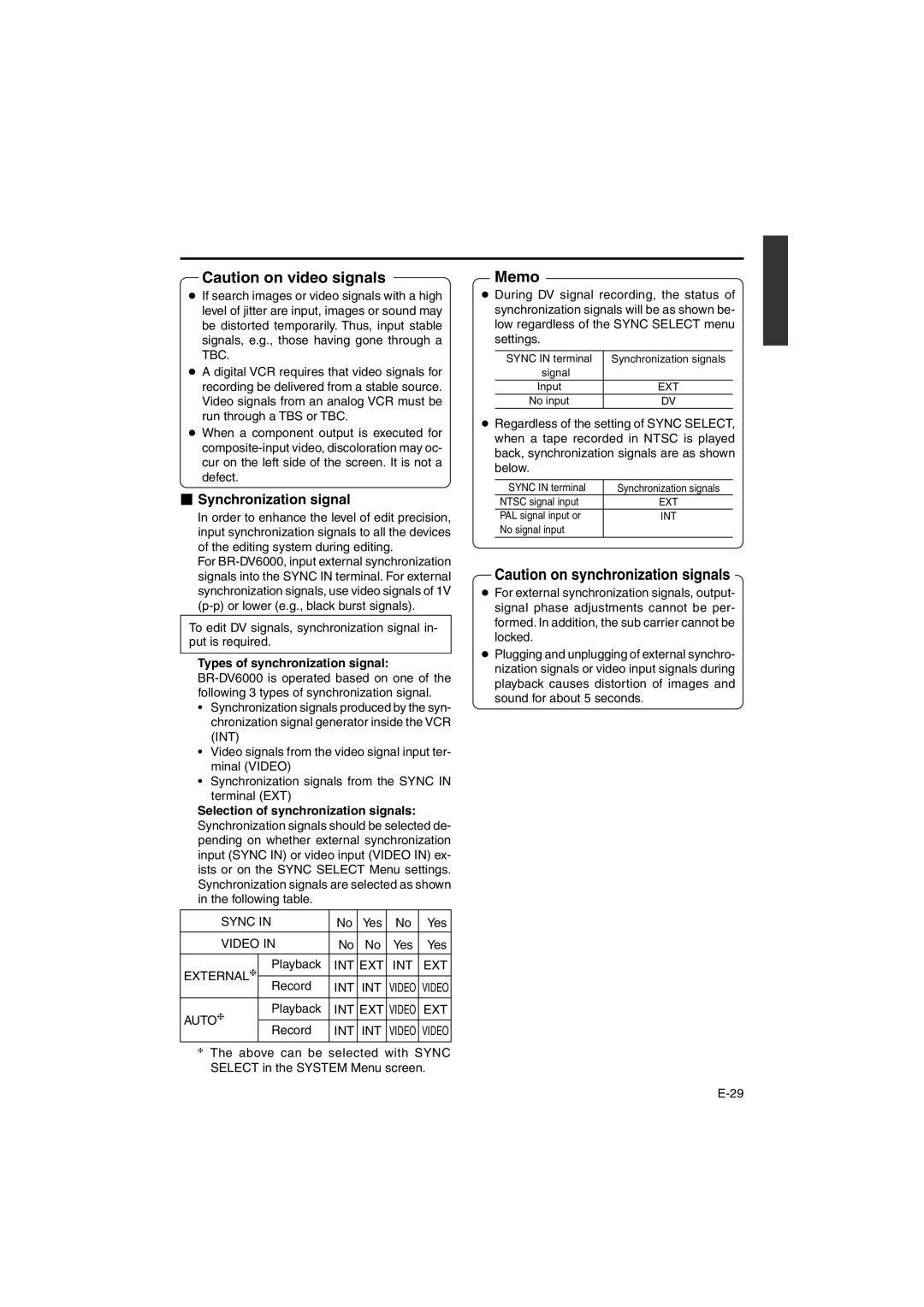 JVC BR-DV6000E instruction manual  Synchronization signal 