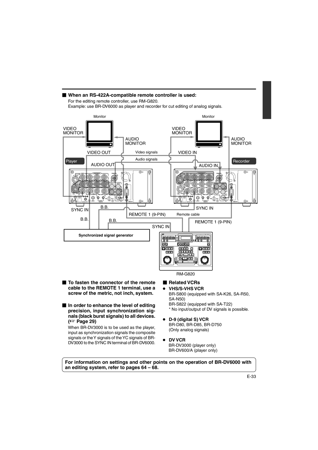 JVC BR-DV6000E instruction manual  When an RS-422A-compatible remote controller is used 