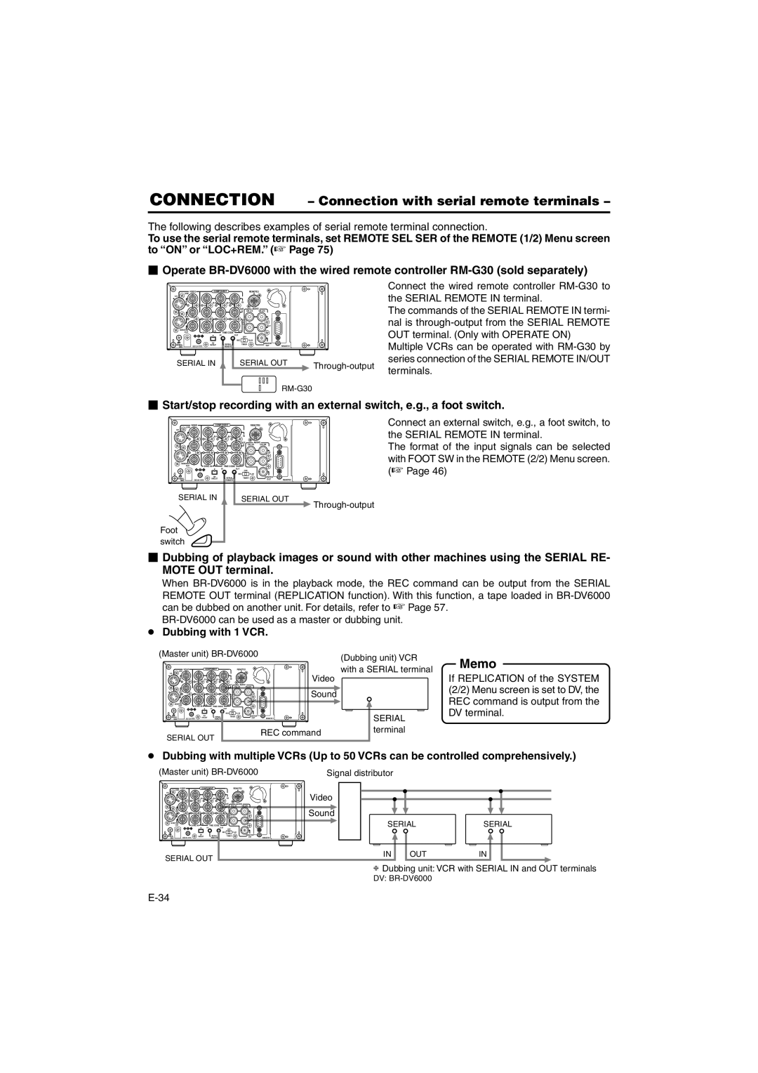 JVC BR-DV6000E instruction manual Connection Connection with serial remote terminals, Dubbing with 1 VCR 