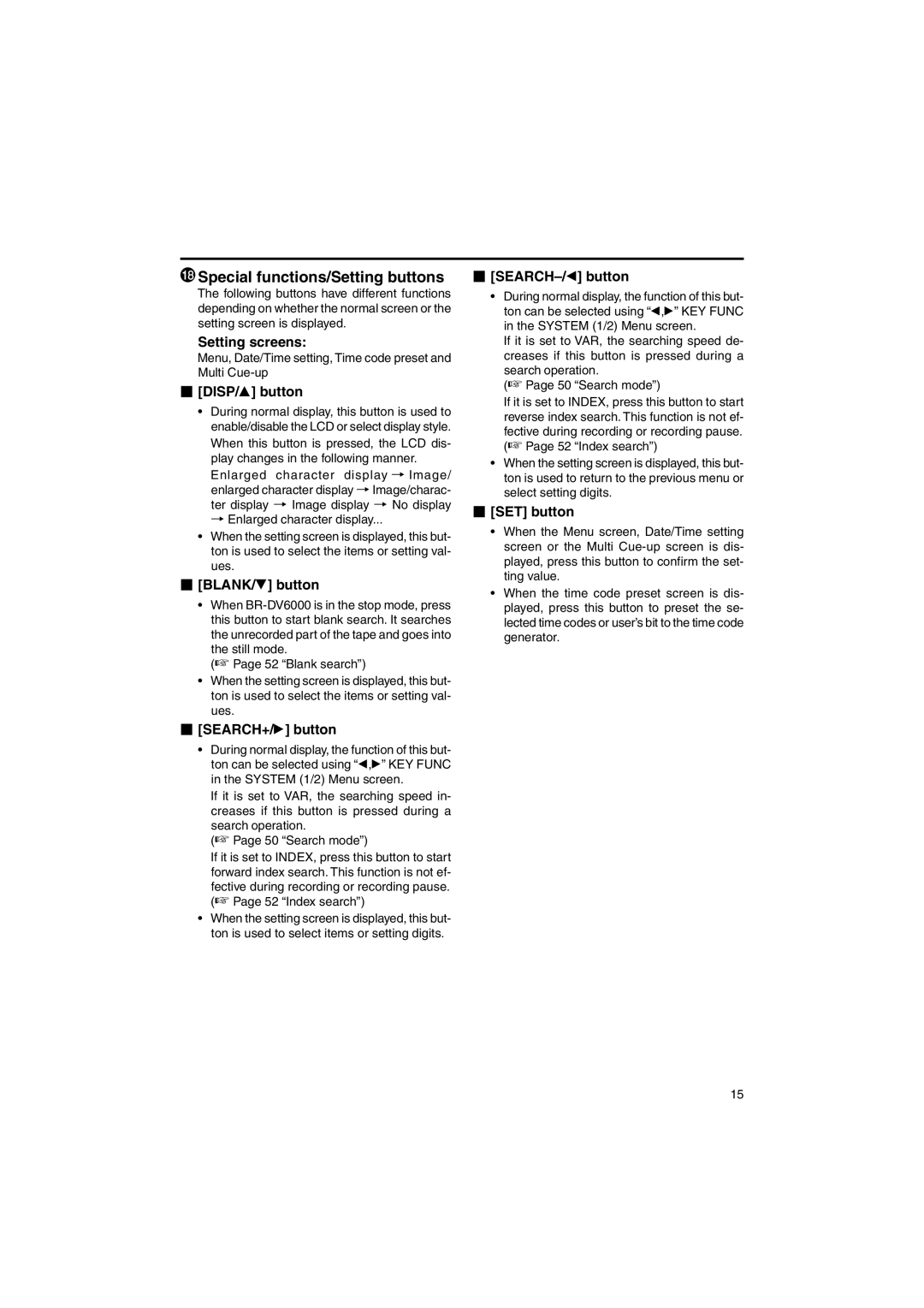 JVC BR-DV6000U instruction manual Special functions/Setting buttons 