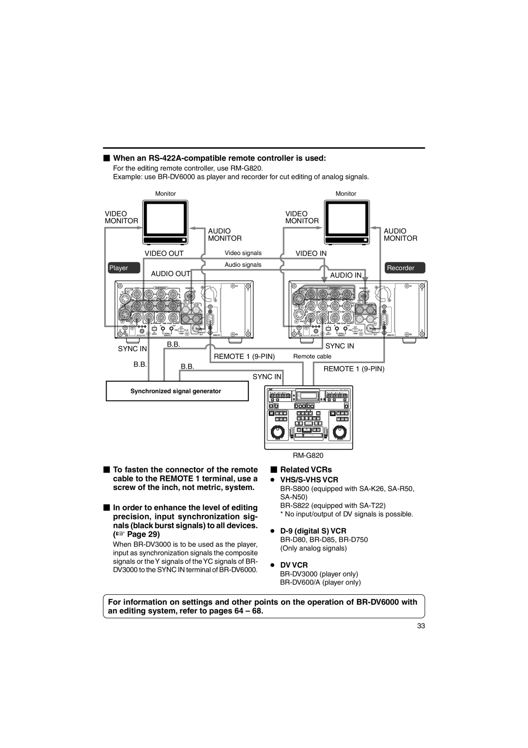 JVC BR-DV6000U instruction manual  When an RS-422A-compatible remote controller is used 