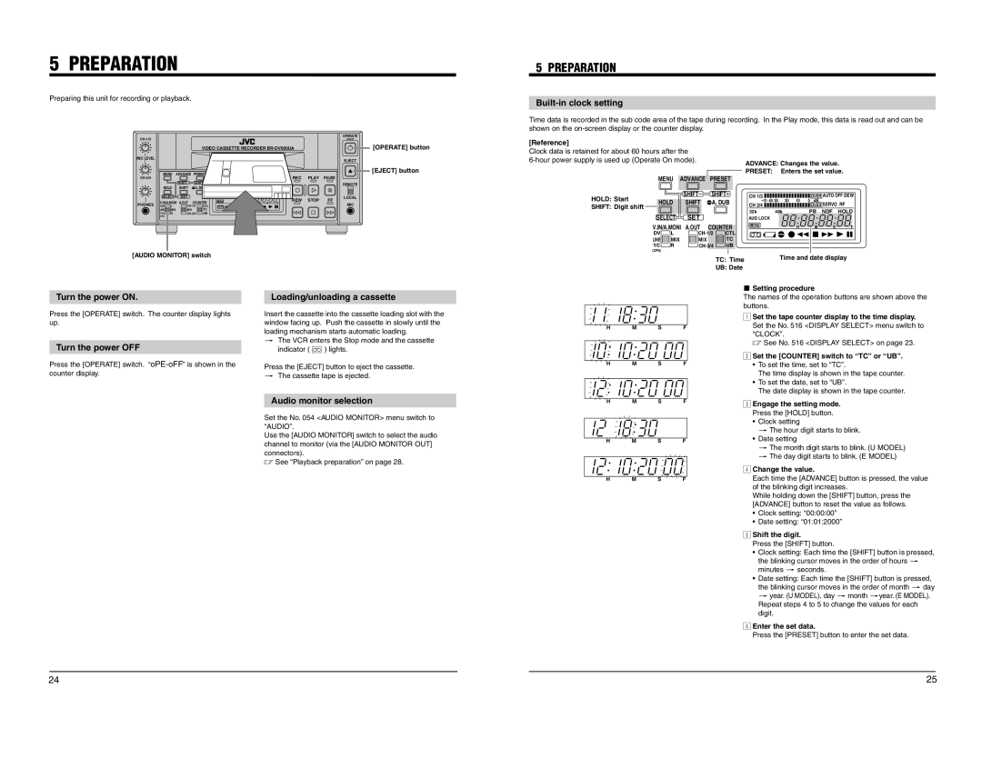 JVC BR-DV600EA, BR-DV600UA manual Preparation 