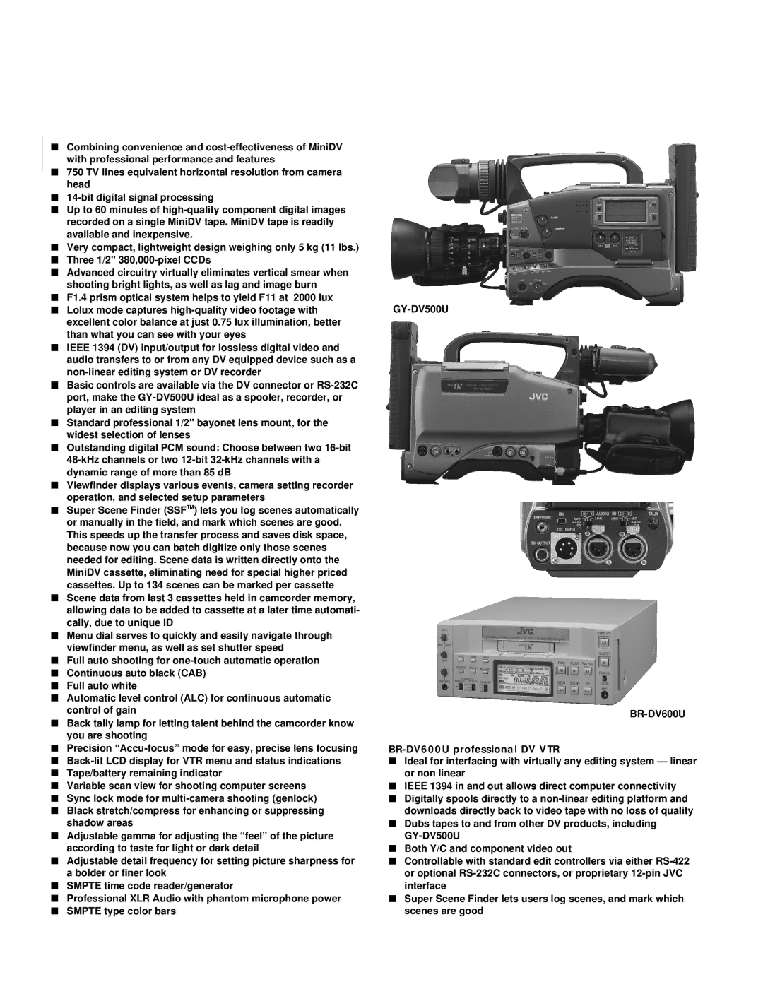 JVC specifications GY-DV500U BR-DV600U 