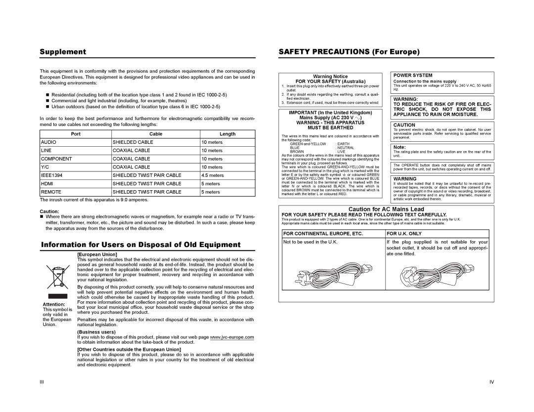 JVC BR-HD50 manual Must be Earthed, Power System, For Your Safety Please Read the Following Text Carefully 