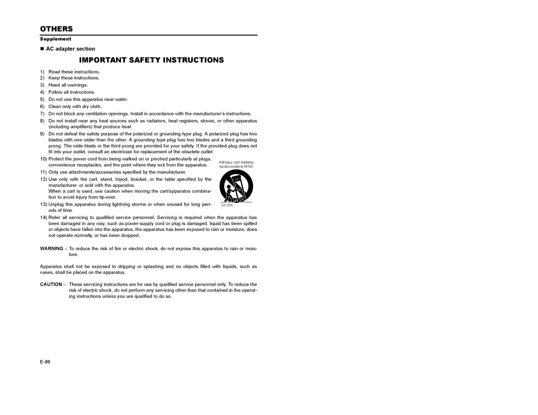 JVC BR-HD50 manual Important Safety Instructions, „ AC adapter section, Supplement 