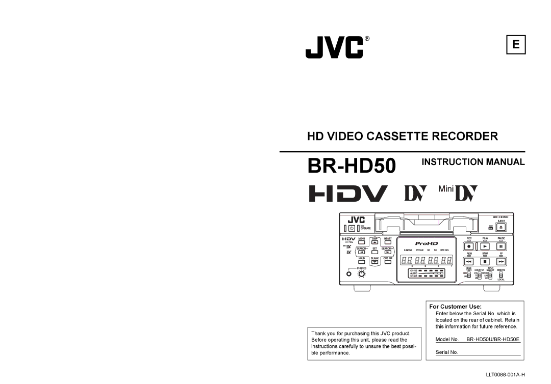 JVC BR-HD50E instruction manual For Customer Use 