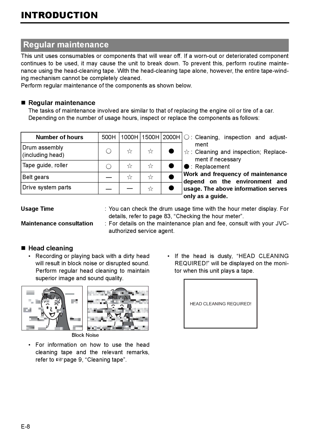 JVC BR-HD50E instruction manual „ Regular maintenance, „ Head cleaning 