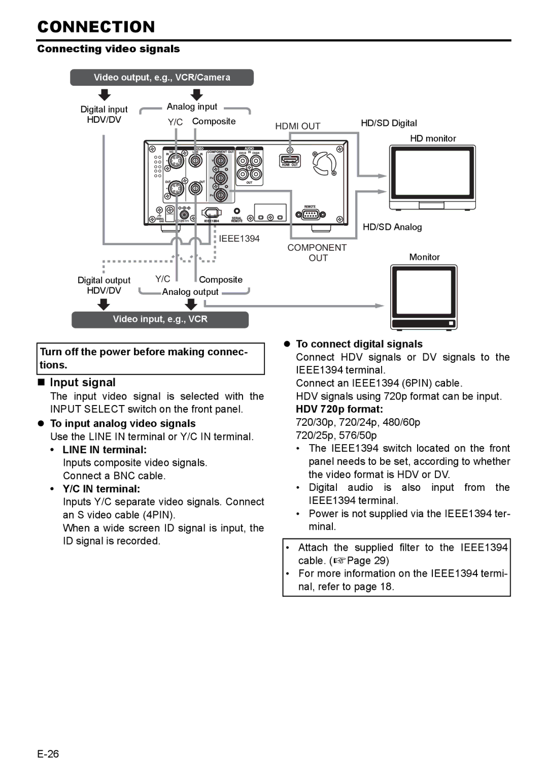 JVC BR-HD50E instruction manual Connection, „ Input signal 